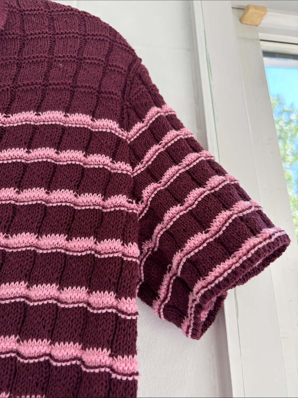 Urban Outfitters Burgundy and Pink Striped Knit Polo - Picture 4 of 4